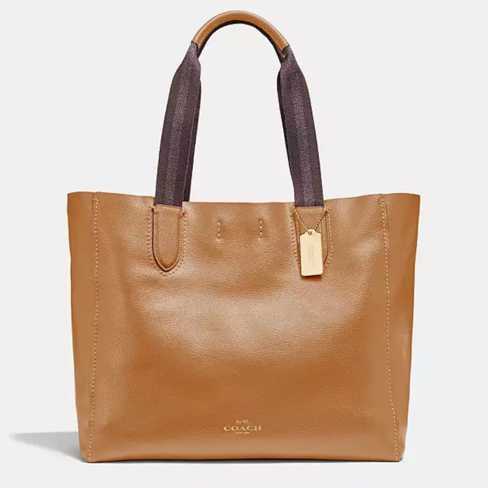 COACH Derby Tote Light Saddle Pebbled Leather Shoulder Bag